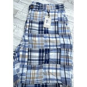 Peter Millar Mens Cabana Patchwork Madras Plaid Shorts Blue Sz 36 MS24B03 125.00